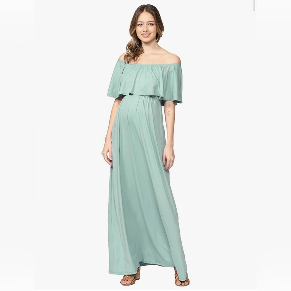 Hello MIZ Off-Shoulder Light Green Maxi Maternity Dress